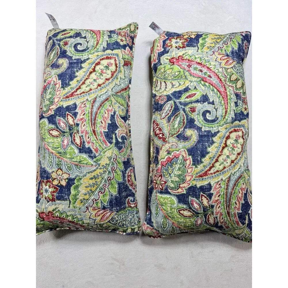 Newport-Layton Home Paisley Down Throw Pillows Navy Blue Floral Pair Set of 2